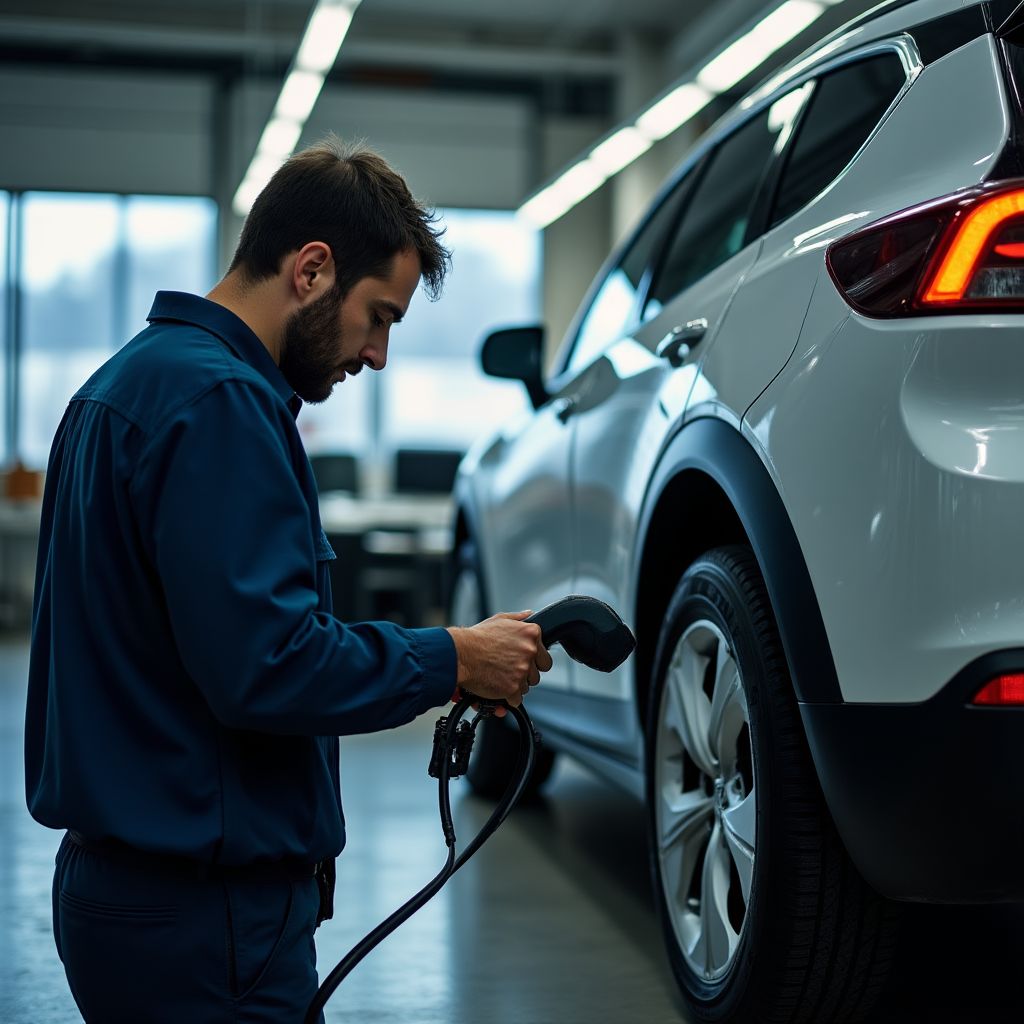 Mecánico trabajando en un vehículo eléctrico